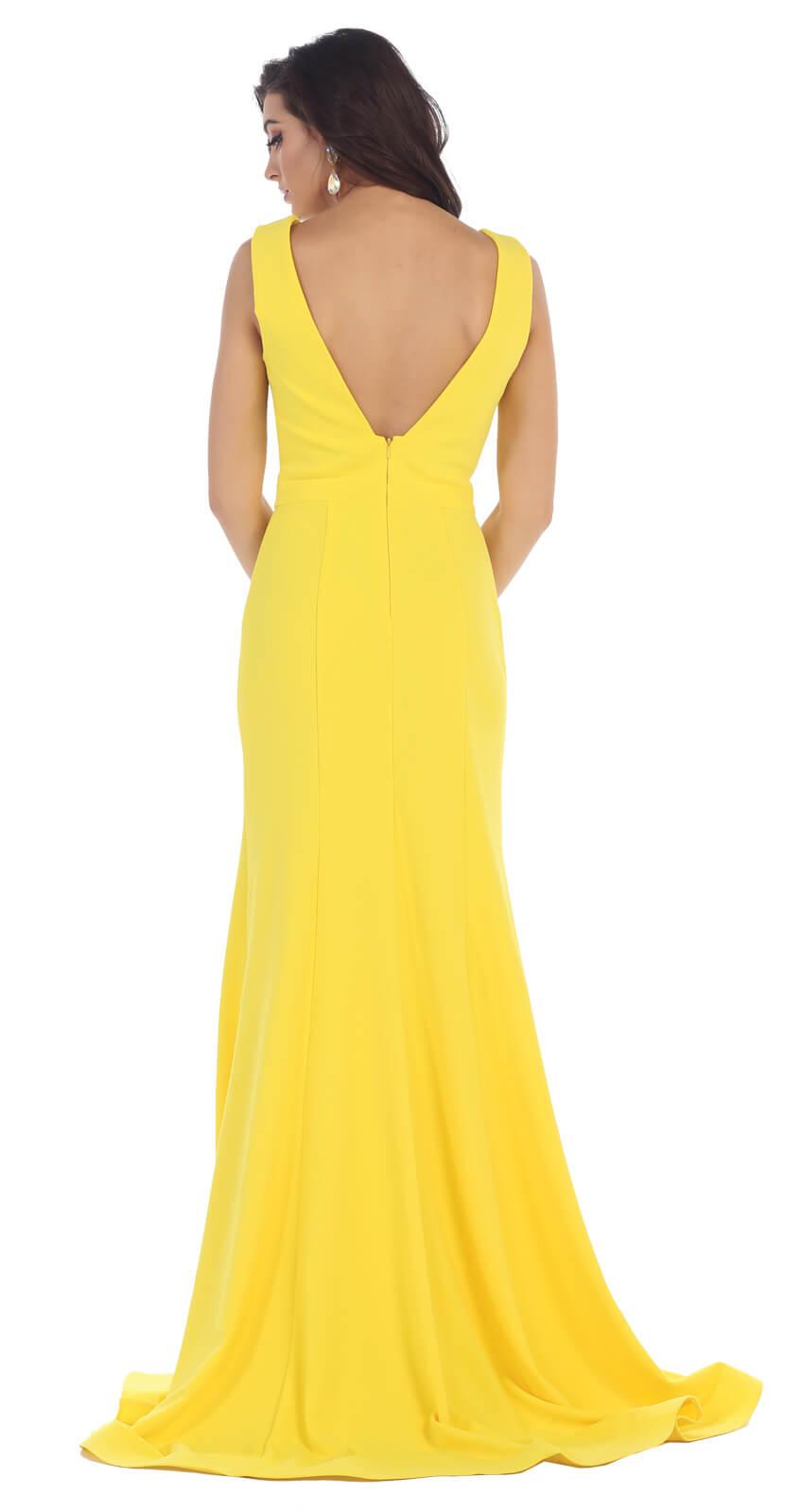 Long Bridesmaids Sleeveless Deep V-Neck Formal Prom Dress - The Dress Outlet May Queen