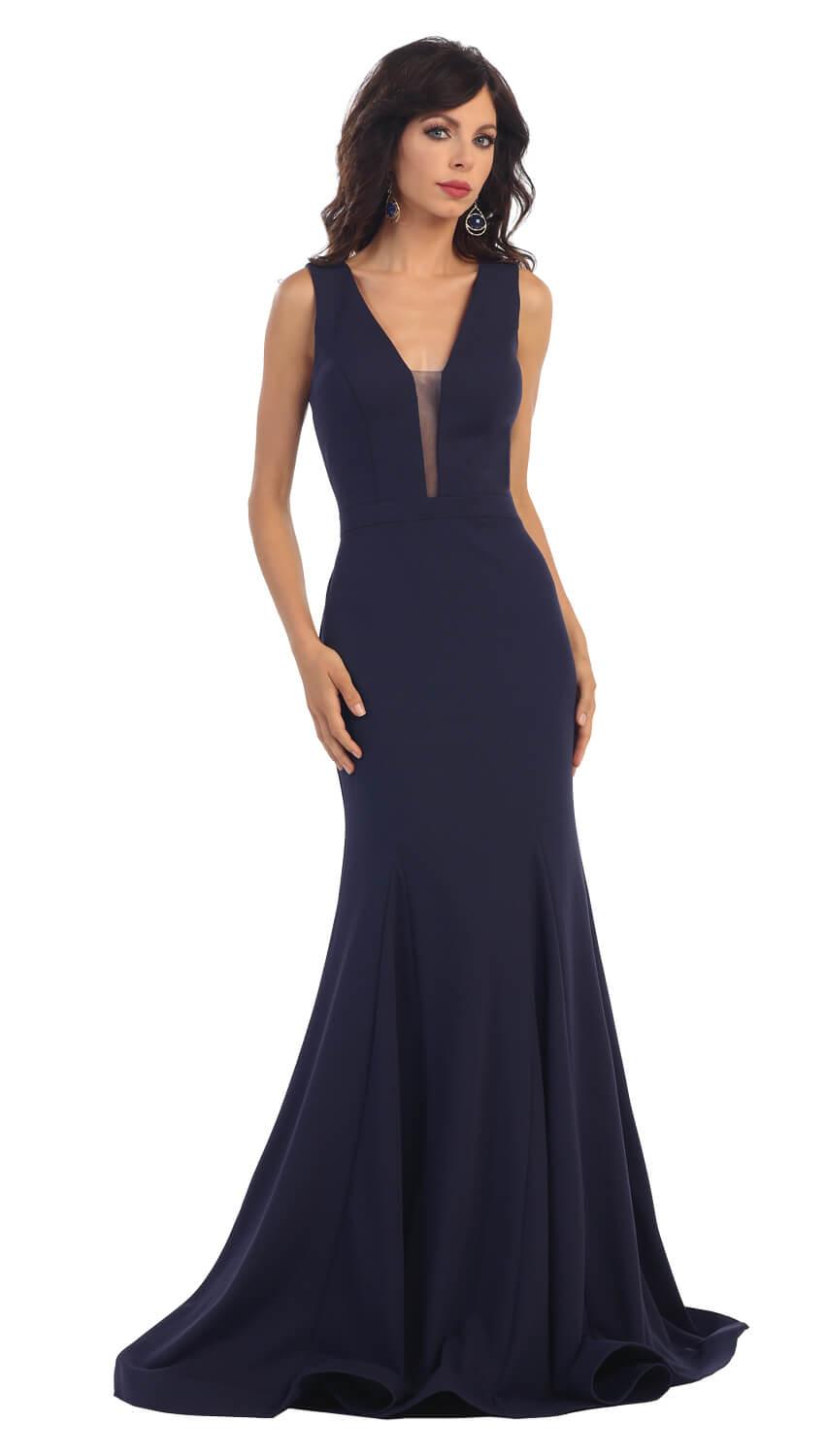 Long Bridesmaids Sleeveless Deep V-Neck Formal Prom Dress - The Dress Outlet May Queen