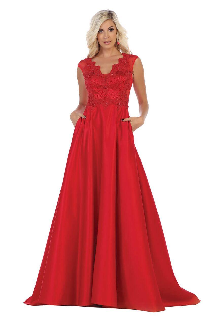 Long Cap Sleeve Prom Dress Ball Gown with Pockets - The Dress Outlet May Queen