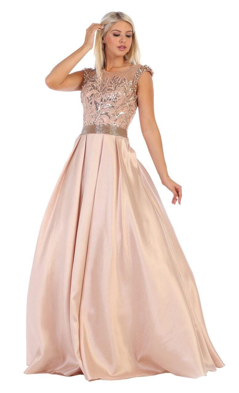 Long Cap Sleeve Prom Dress Ball Gown with Pockets - The Dress Outlet May Queen