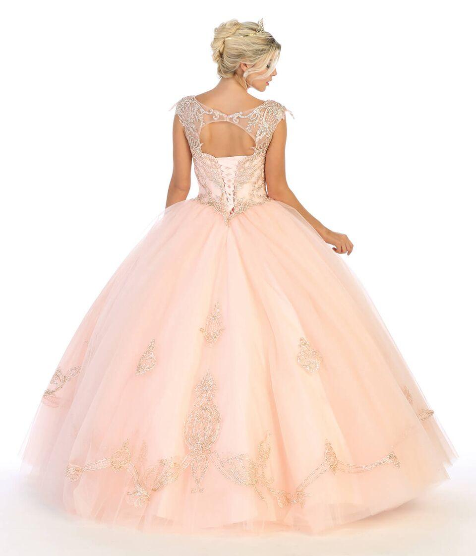 Long Cap Sleeve Quinceanera Sweet 16 Dress - The Dress Outlet May Queen