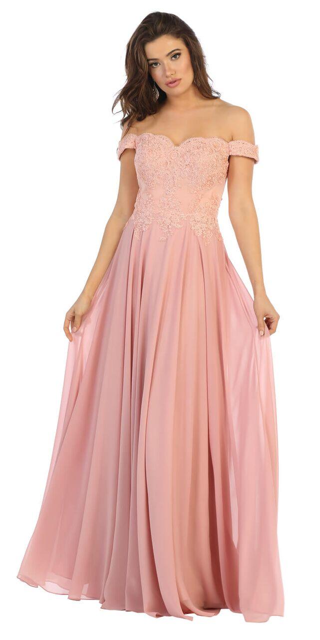 Long Chiffon Off The Shoulder Plus Size Formal Prom Dress - The Dress Outlet May Queen