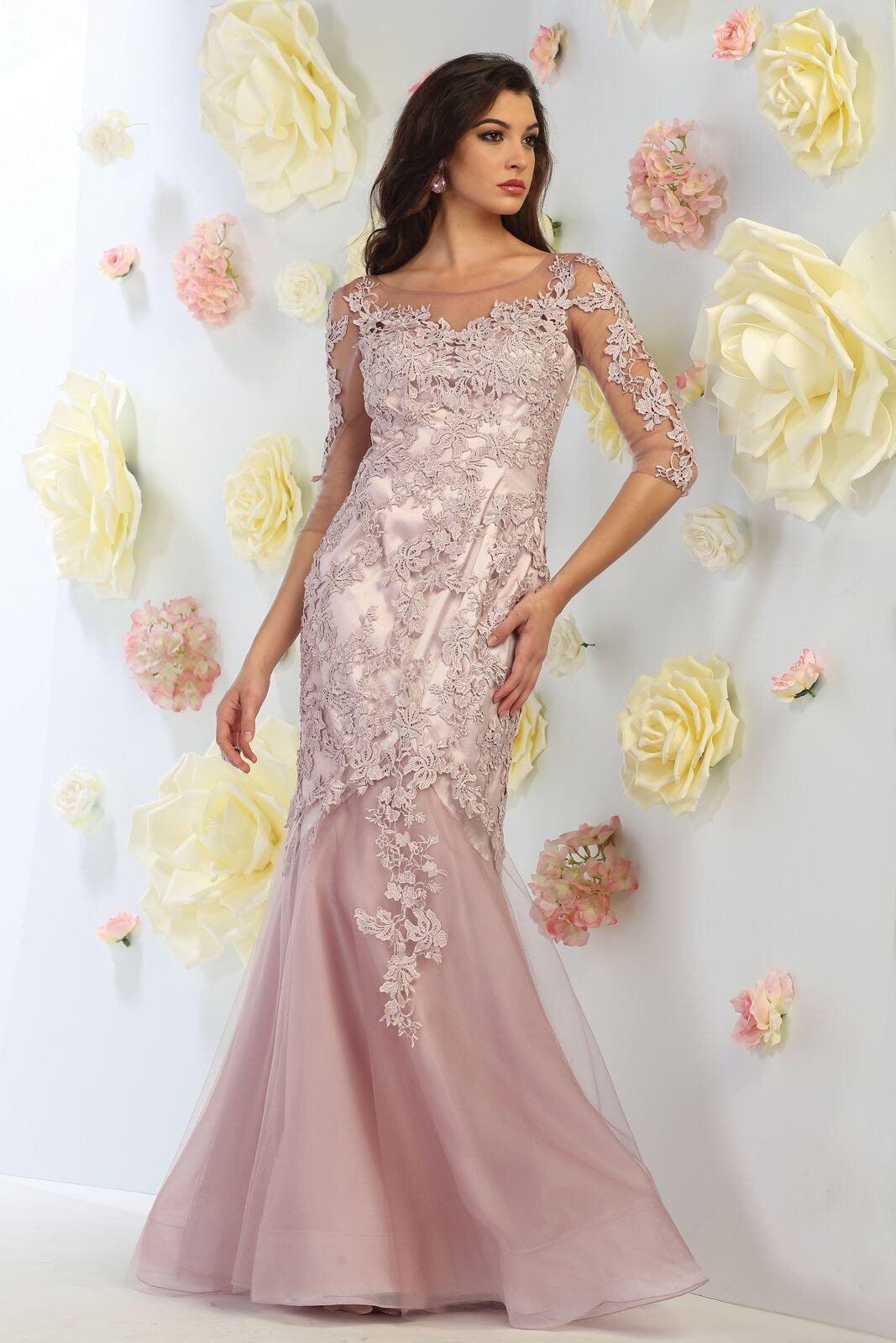 Long Dress Formal Mother of the Bride with Sleeves - The Dress Outlet May Queen