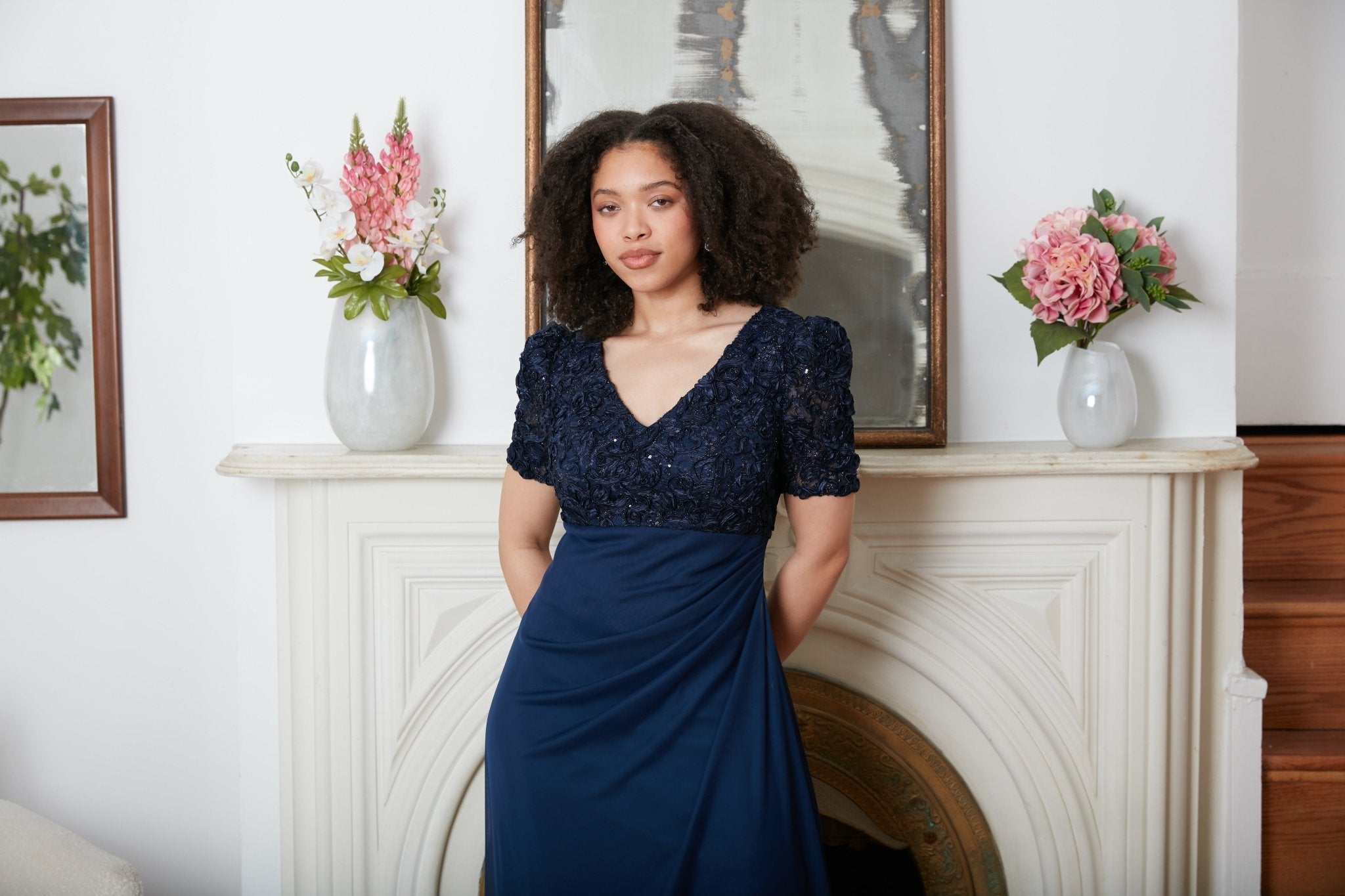 Mother of the Bride Dresses Ruffle Long Formal Mother of the Bride Dress Navy