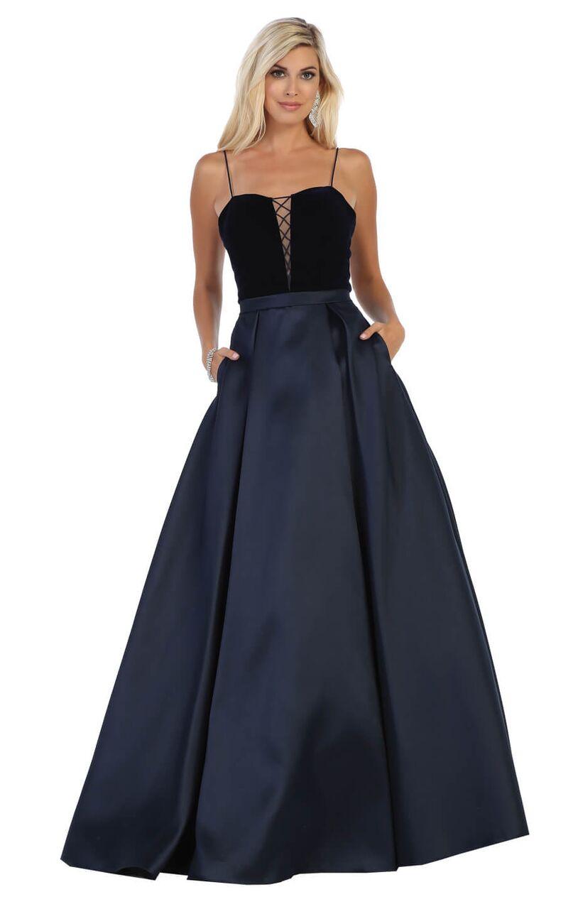 Long Evening Prom Dress with Pockets - The Dress Outlet May Queen