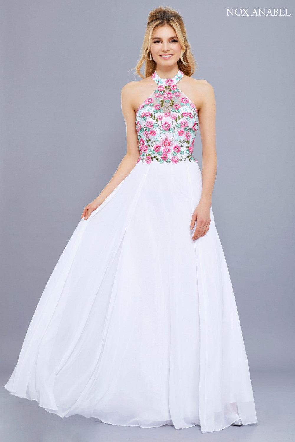 Long Floral Bodice Prom Dress Formal Evening Gown