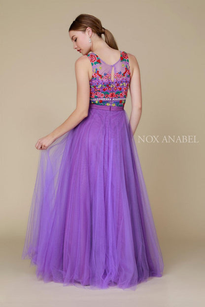 Long Floral Lilac Prom Formal Homecoming Dress - The Dress Outlet Nox Anabel