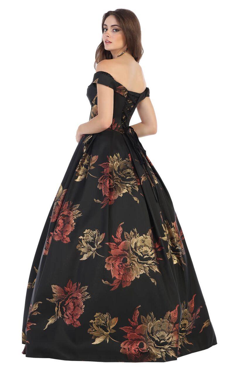 Long Floral Print Plus Size Prom Formal Ball Gown - The Dress Outlet May Queen
