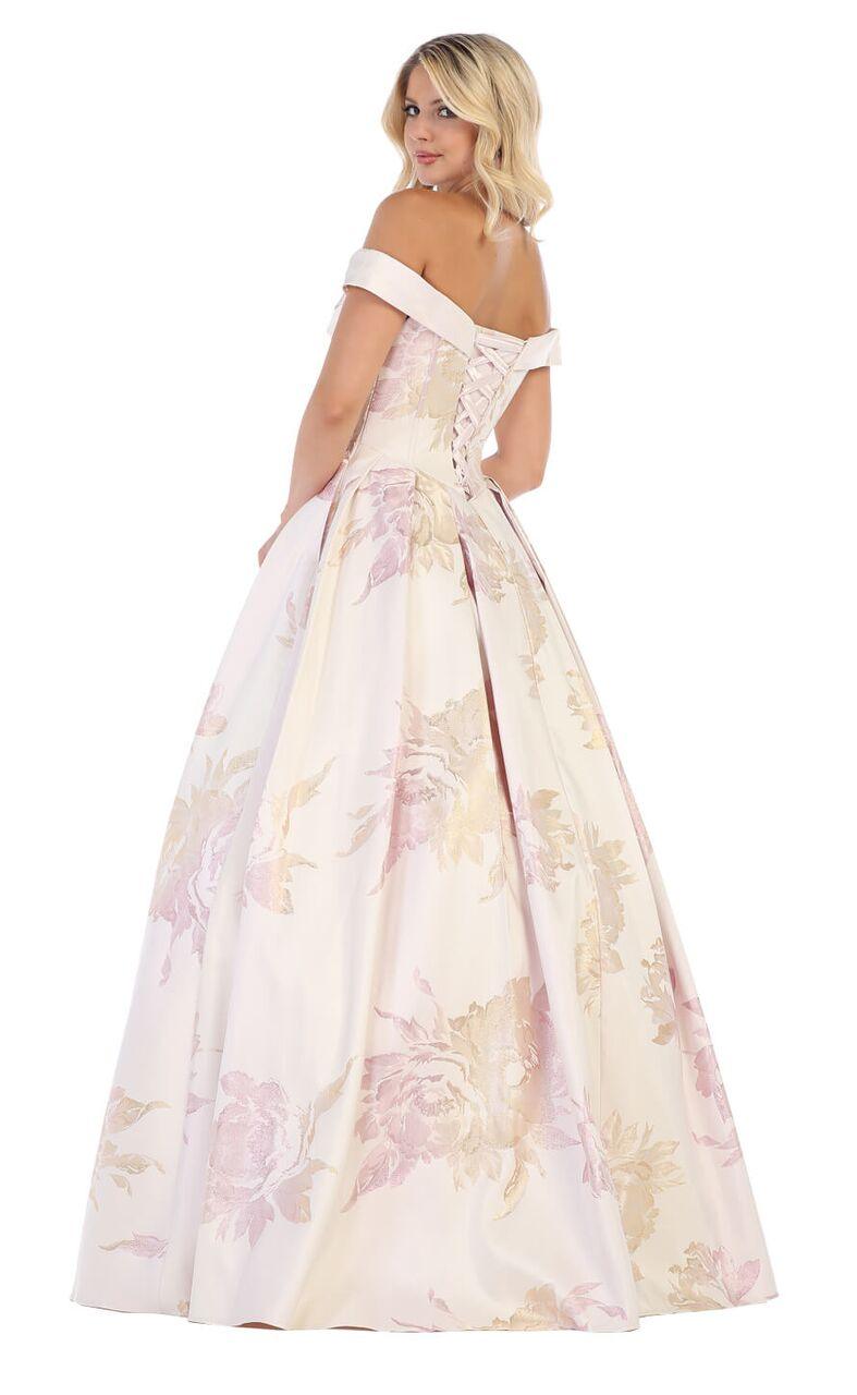 Long Floral Print Plus Size Prom Formal Ball Gown - The Dress Outlet May Queen