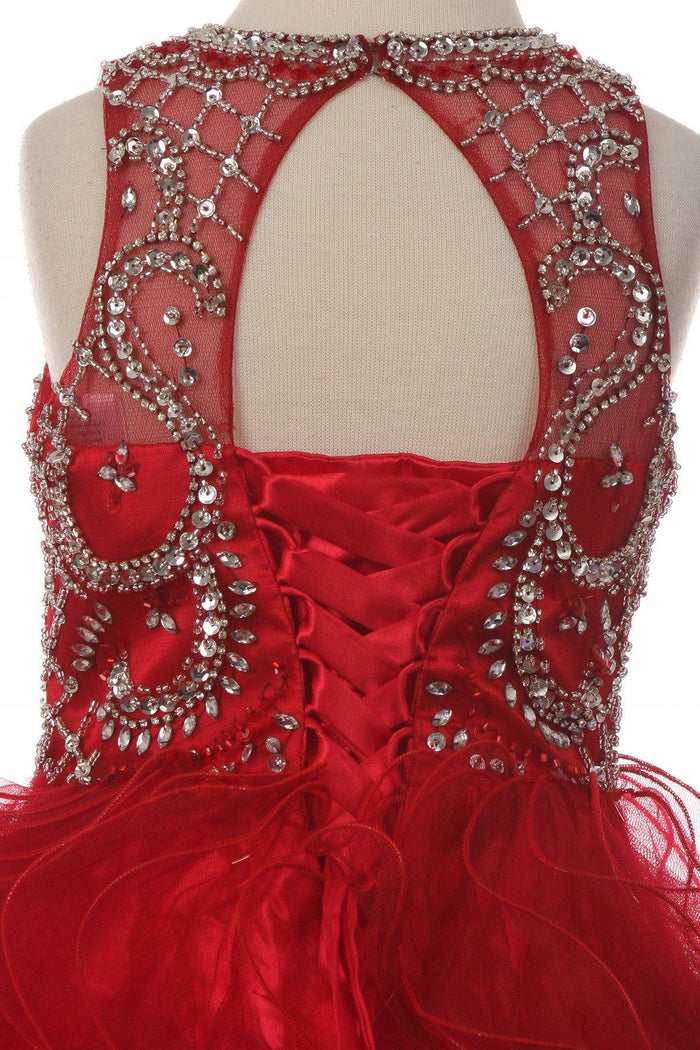 Long Flower Girl Dress Beaded Layered Organza Gown - The Dress Outlet Cinderella Couture