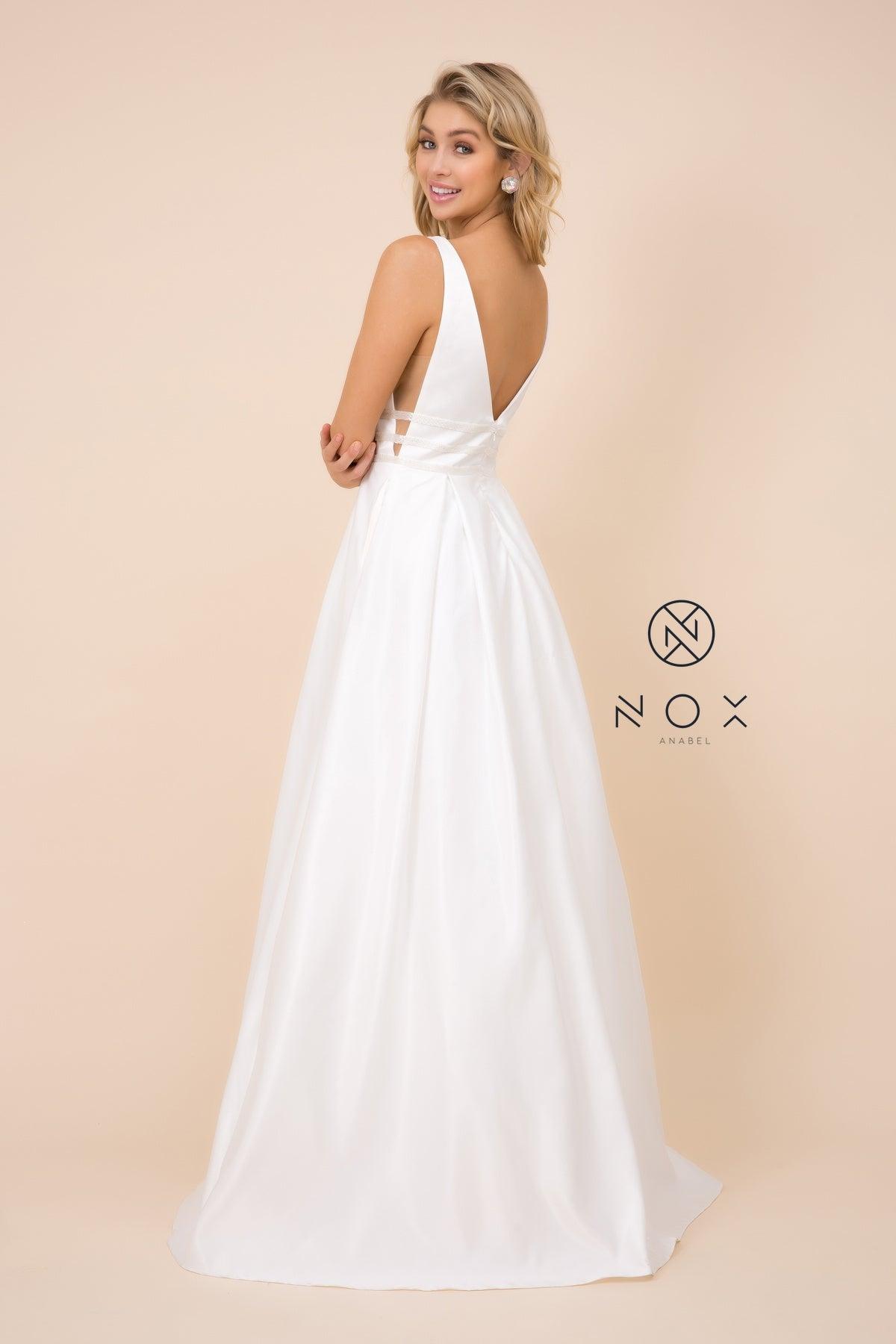 Long Formal Bridal Wedding Dress with Pockets White - The Dress Outlet Nox Anabel