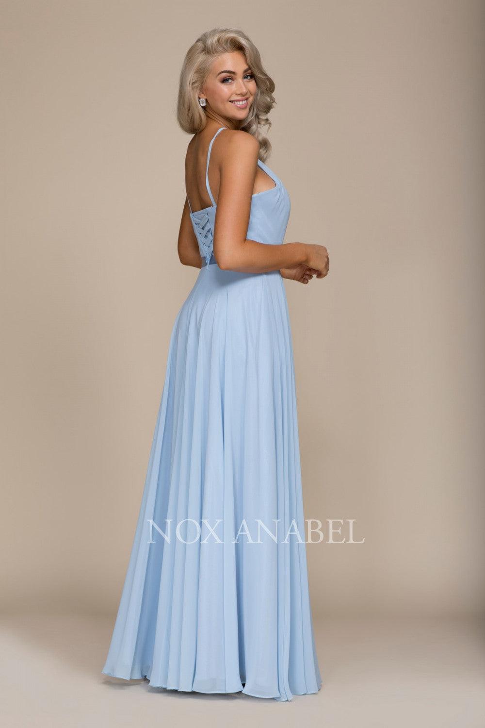 Long Formal Bridesmaid Prom Dress Ice Blue