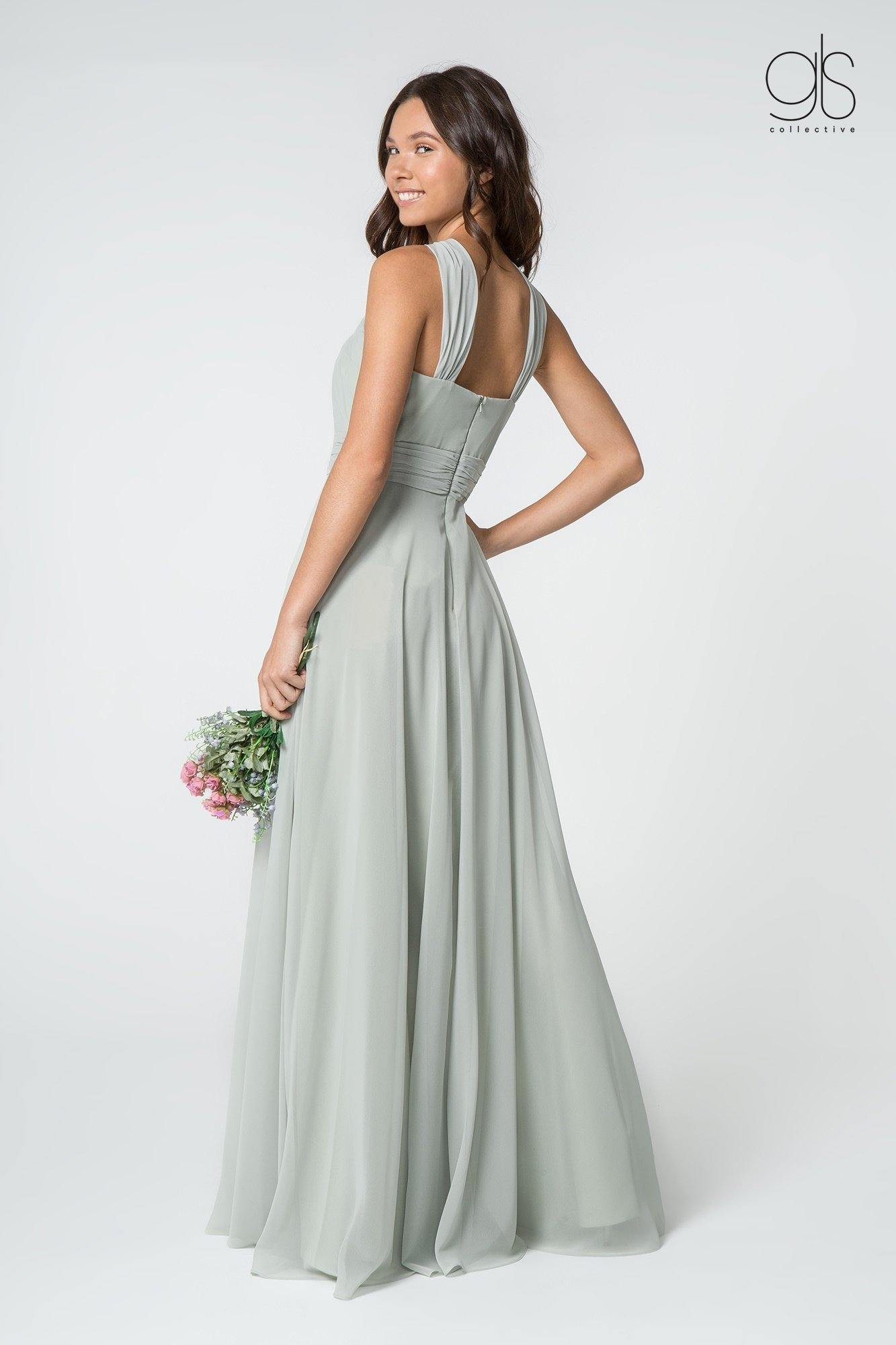 Long Formal Halter Bridesmaids Chiffon Prom Dress - The Dress Outlet Elizabeth K