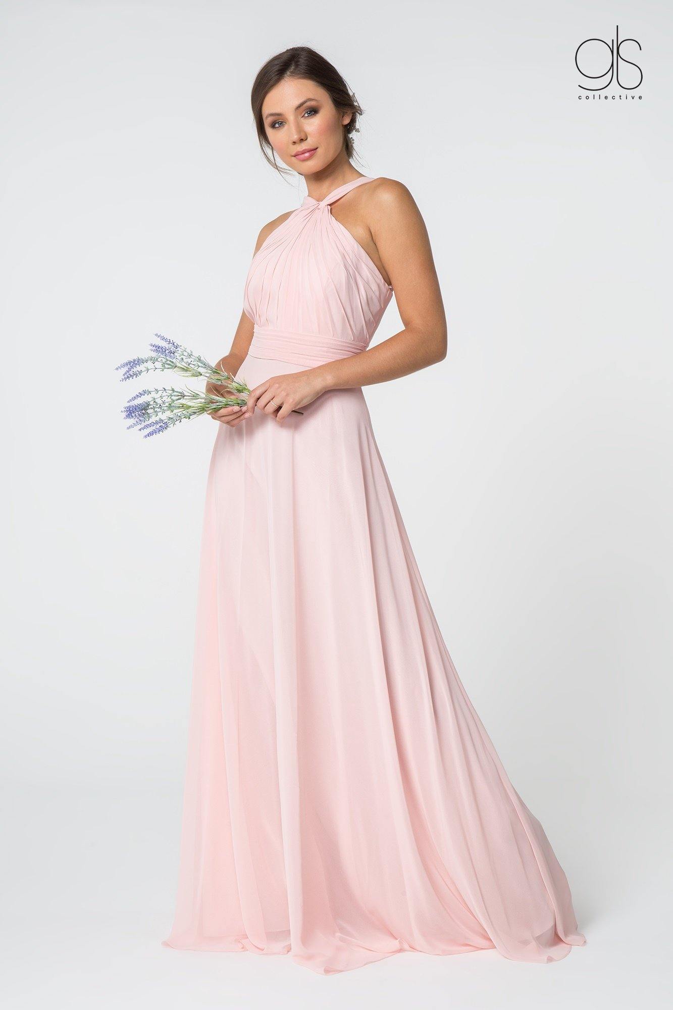Long Formal Halter Bridesmaids Chiffon Prom Dress - The Dress Outlet Elizabeth K