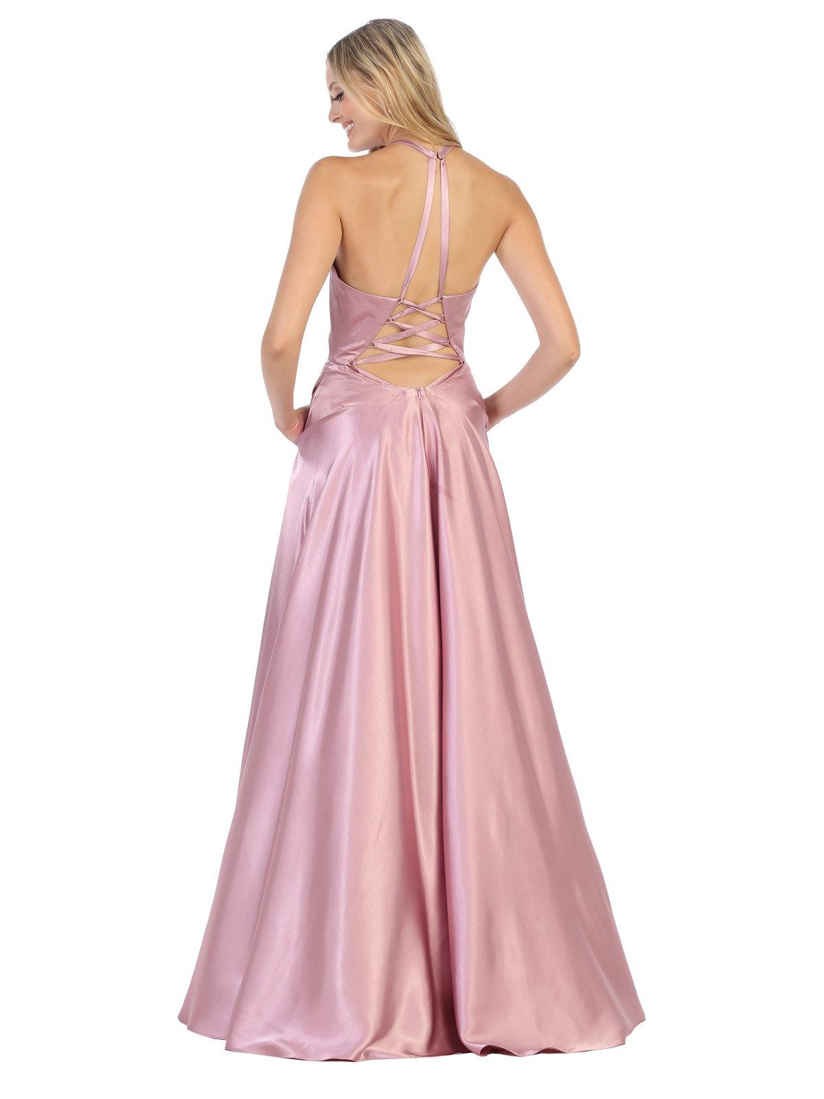 Long Formal Halter Bridesmaids Evening Prom Dress - The Dress Outlet May Queen