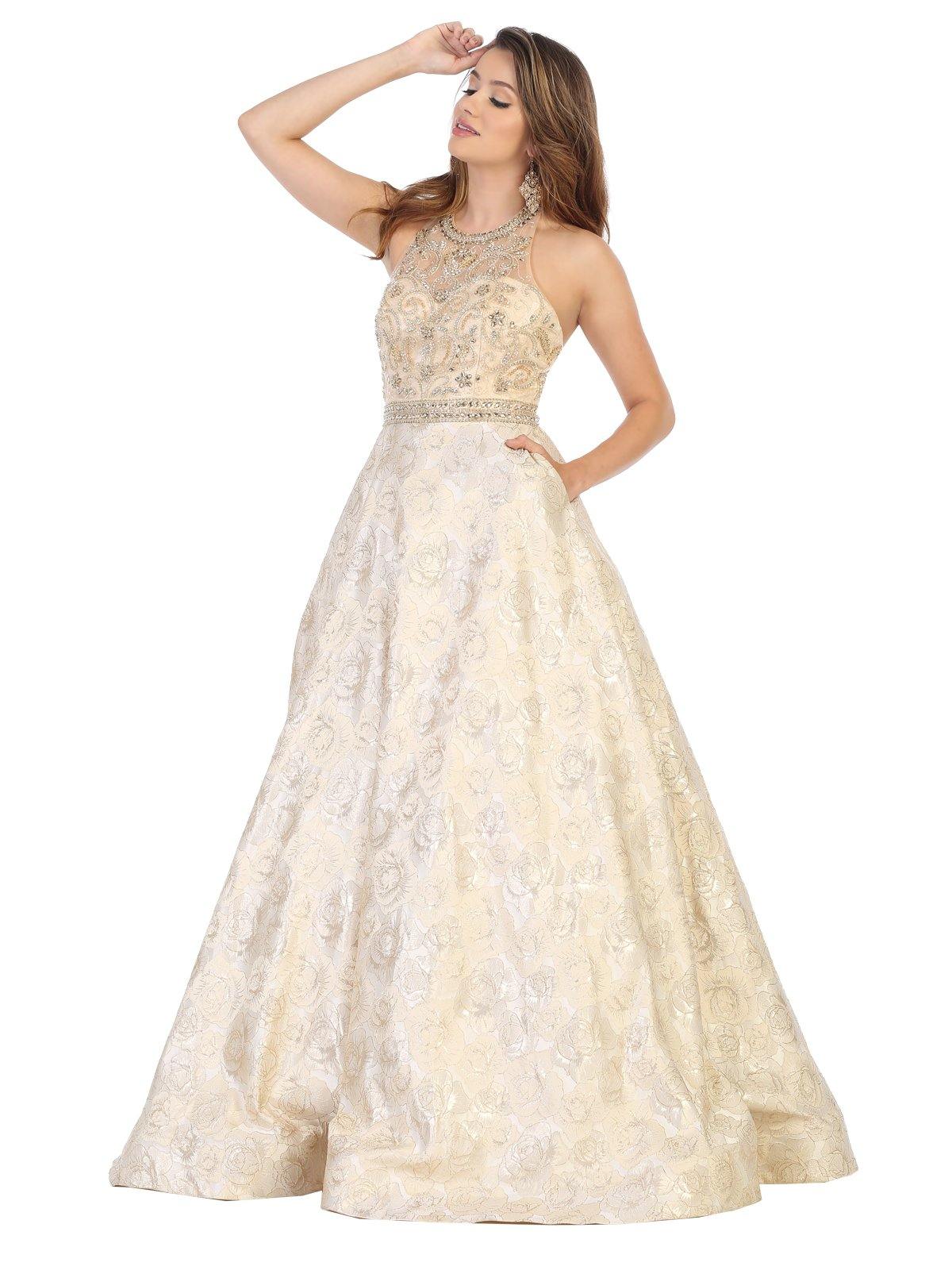 Long Formal Halter Dress Evening Prom Ball Gown - The Dress Outlet May Queen