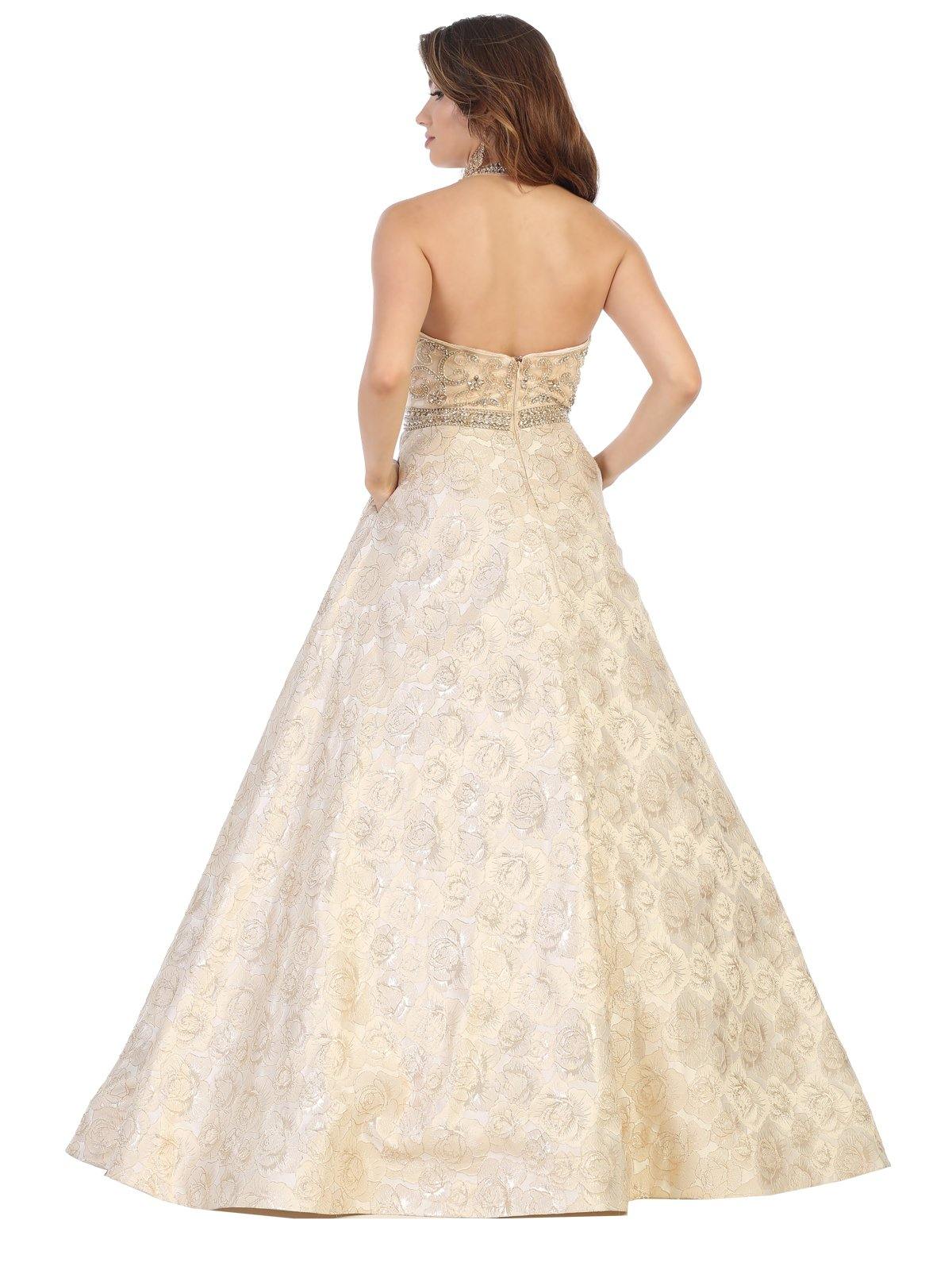 Long Formal Halter Dress Evening Prom Ball Gown - The Dress Outlet May Queen