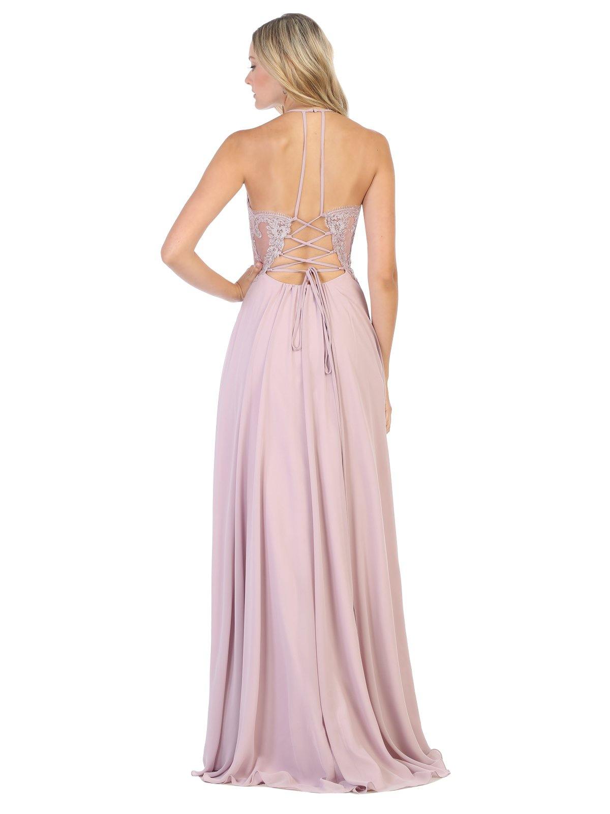 Long Formal Halter Neck Evening Prom Chiffon Dress - The Dress Outlet May Queen