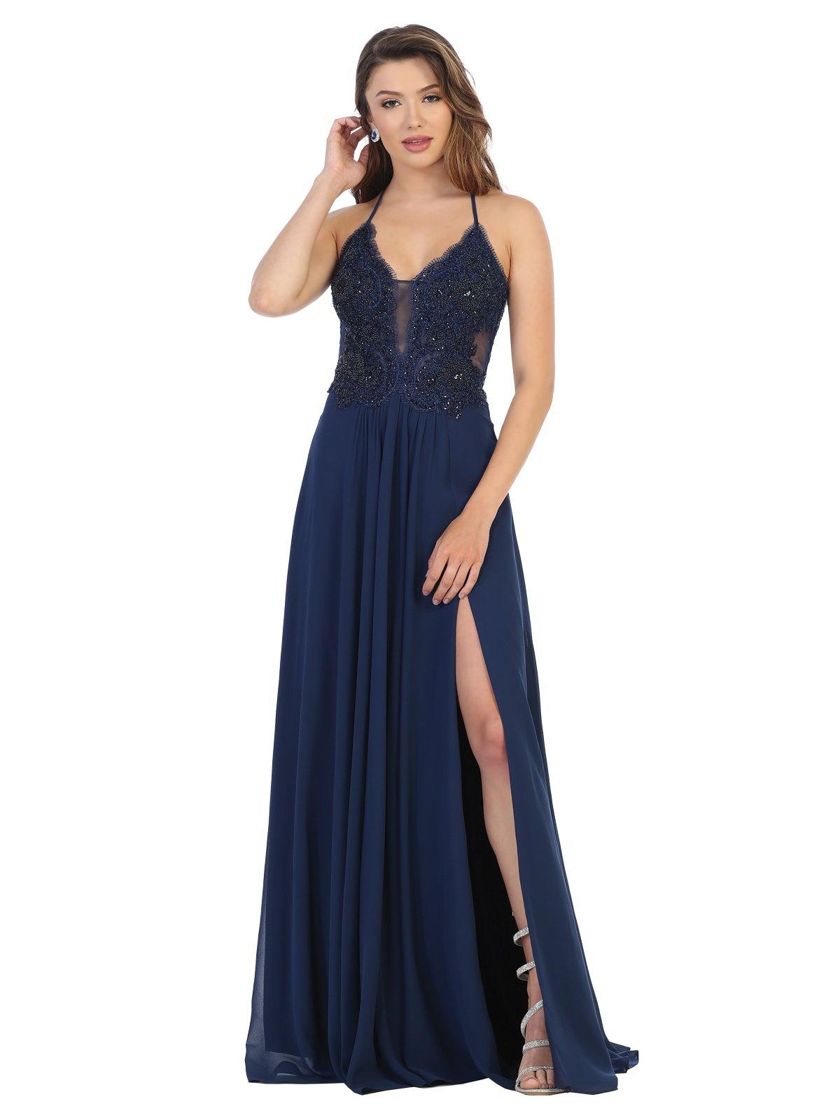 Long Formal Halter Neck Evening Prom Chiffon Dress - The Dress Outlet May Queen