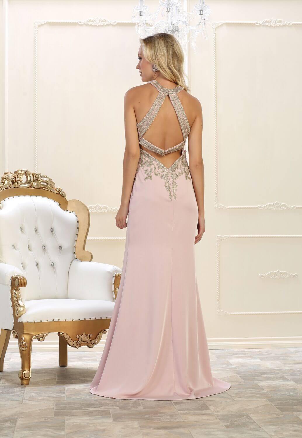 Long Formal Halter Neck Evening Prom Dress - The Dress Outlet May Queen