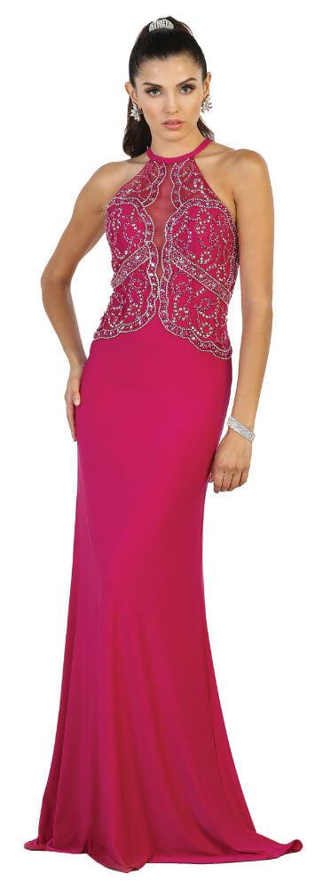 Long Formal Halter Prom Dress - The Dress Outlet May Queen