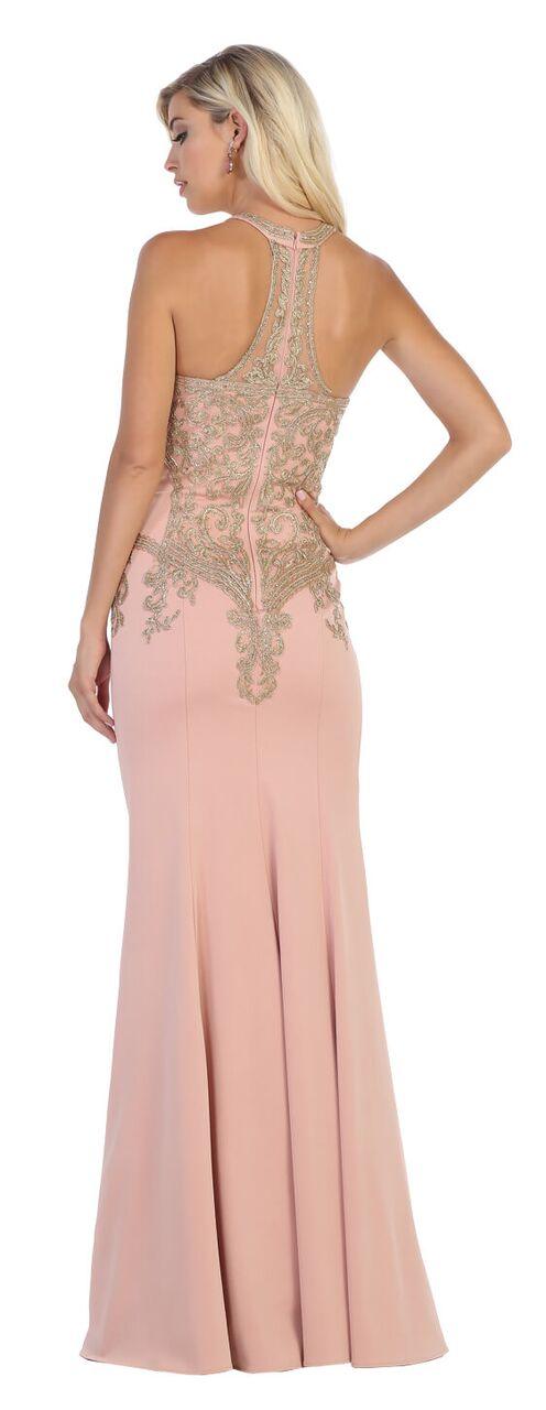 Long Formal Lace Applique Halter Prom Dress - The Dress Outlet May Queen