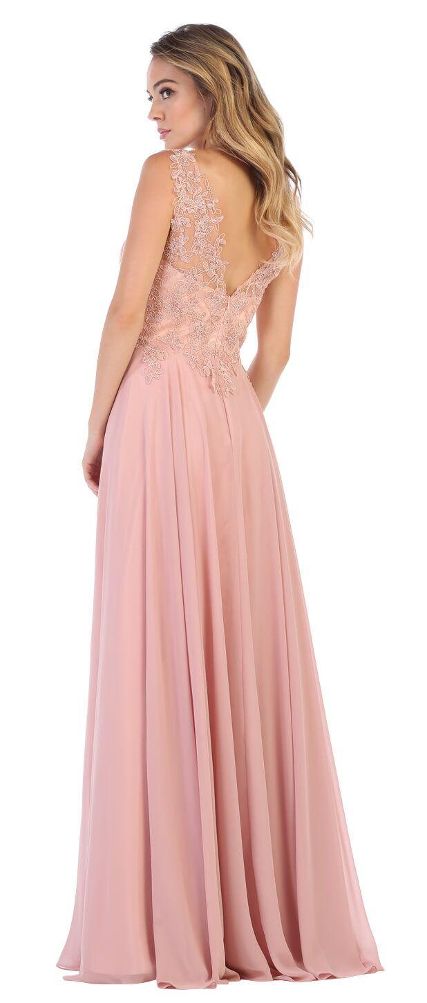 Long Formal Lace Chiffon Prom Dress - The Dress Outlet May Queen