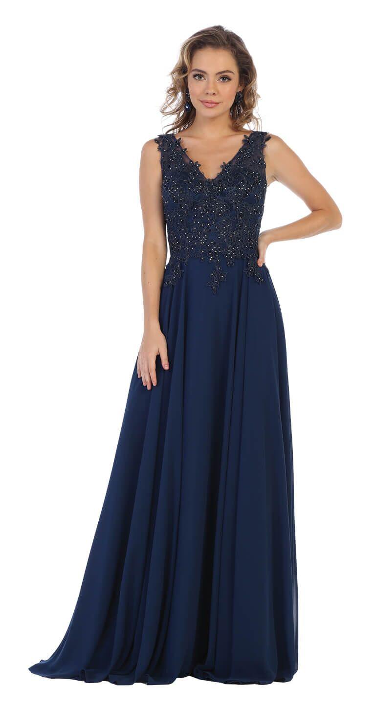 Long Formal Lace Chiffon Prom Dress - The Dress Outlet May Queen