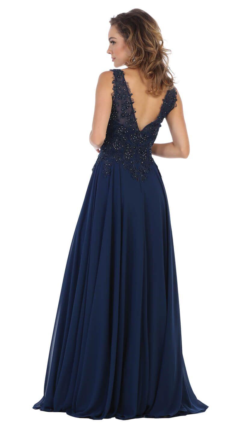 Long Formal Lace Chiffon Prom Dress - The Dress Outlet May Queen