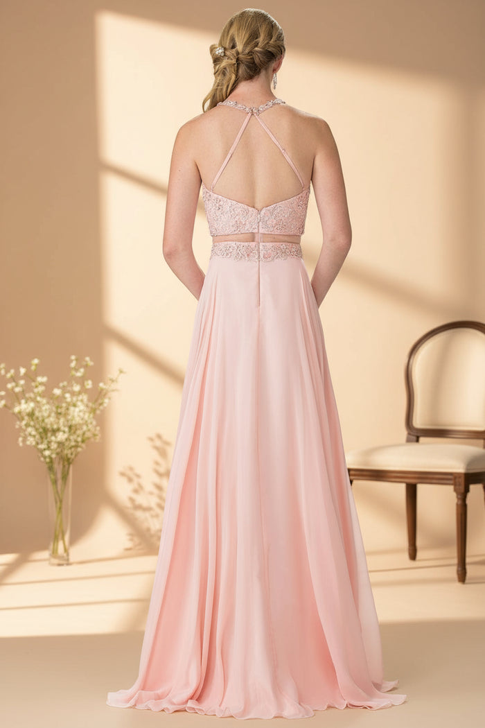 Long Formal Mock Two Piece Prom Dress - The Dress Outlet Elizabeth K