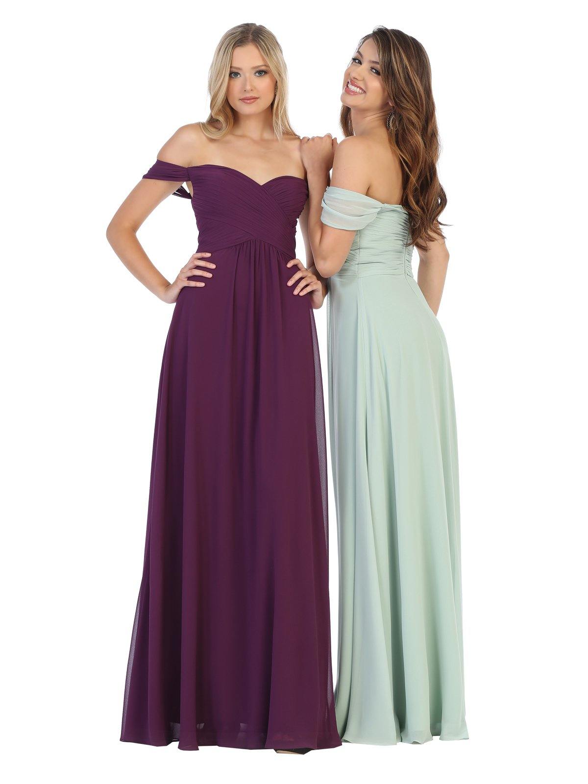 Long Formal Off Shoulder Bridesmaids Chiffon Dress - The Dress Outlet May Queen