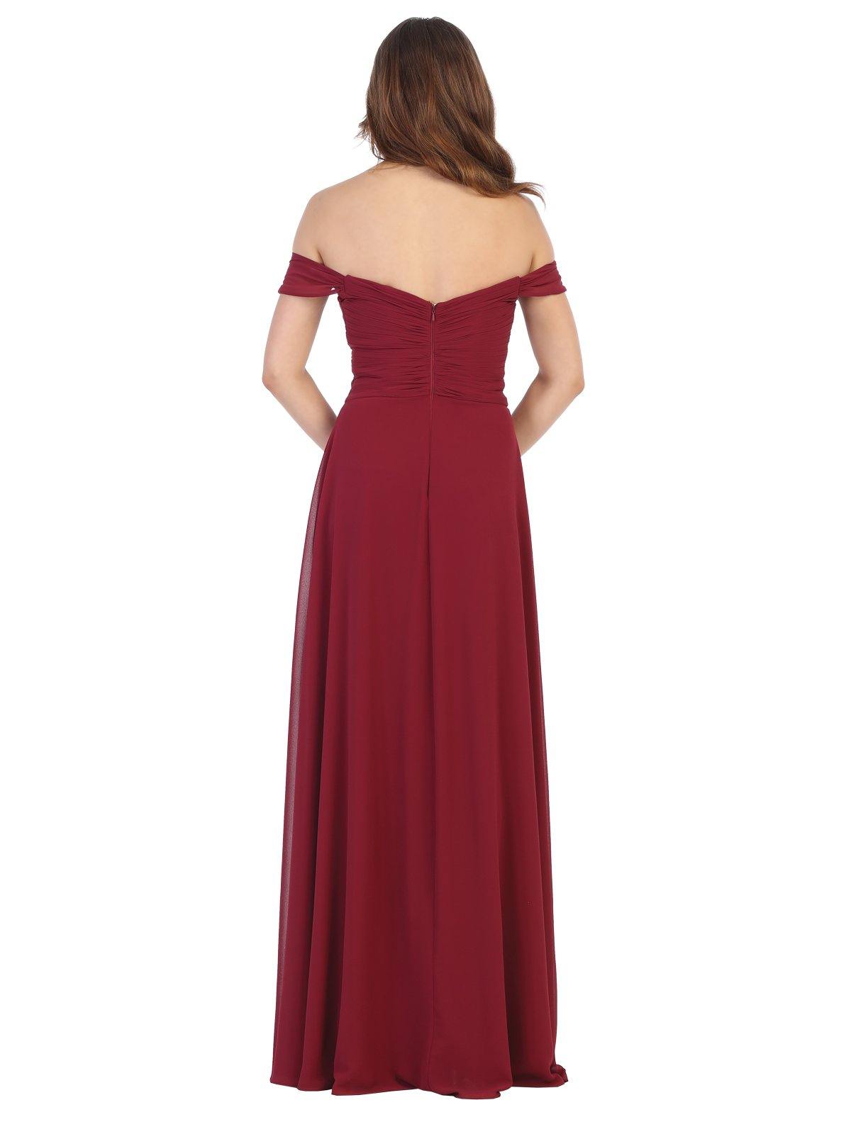 Long Formal Off Shoulder Bridesmaids Chiffon Dress - The Dress Outlet May Queen