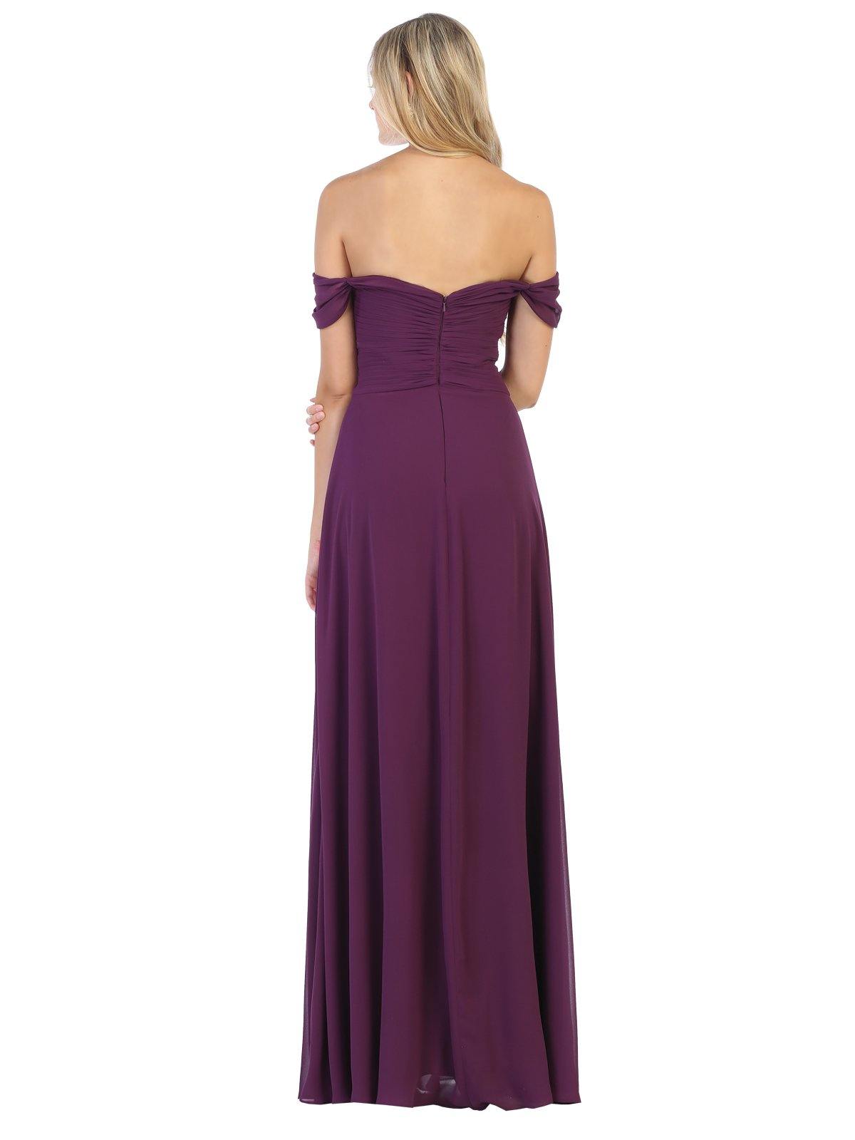 Long Formal Off Shoulder Bridesmaids Chiffon Dress - The Dress Outlet May Queen
