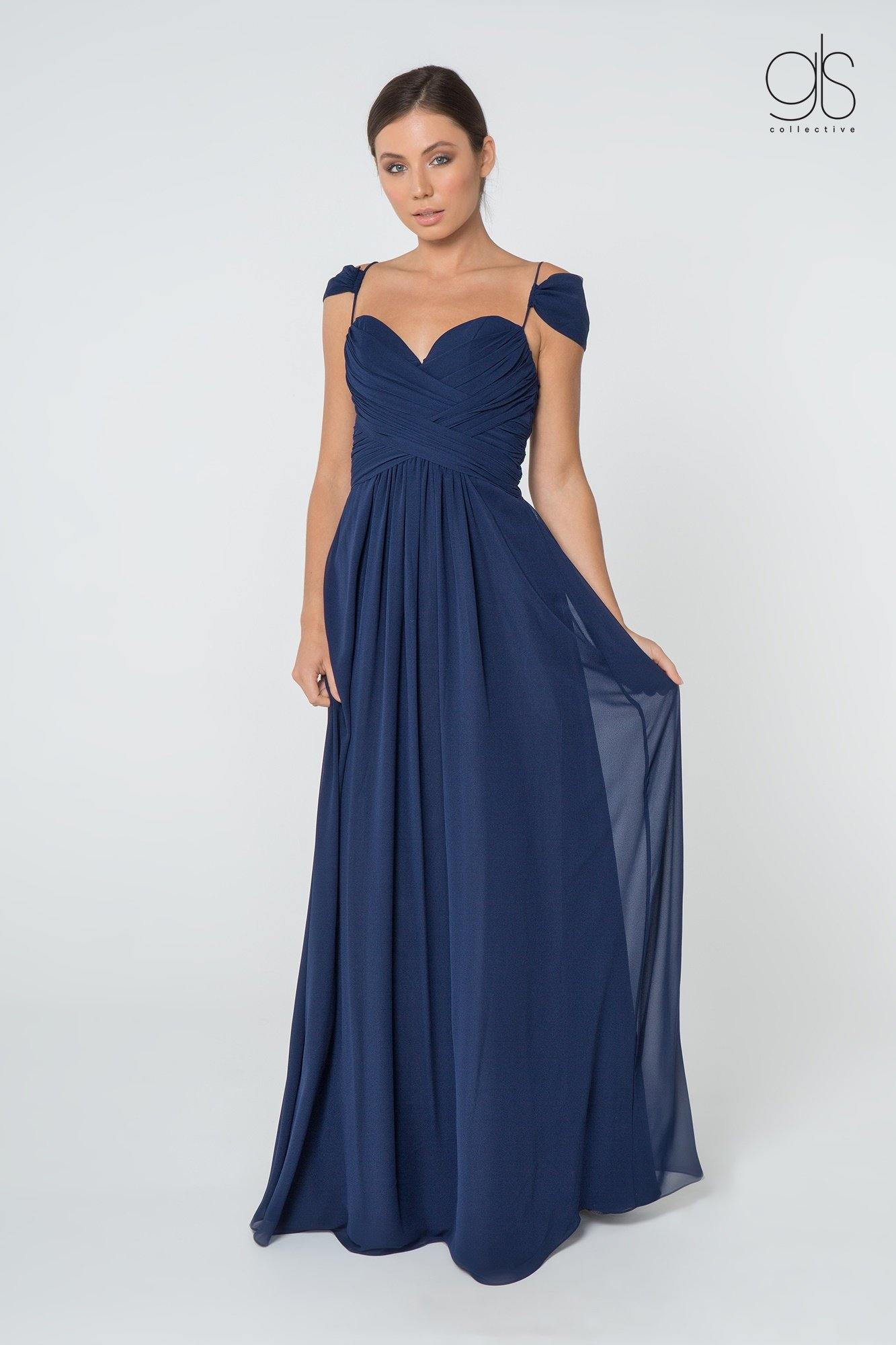 Long Formal Off Shoulder Ruched Chiffon Prom Dress - The Dress Outlet Elizabeth K