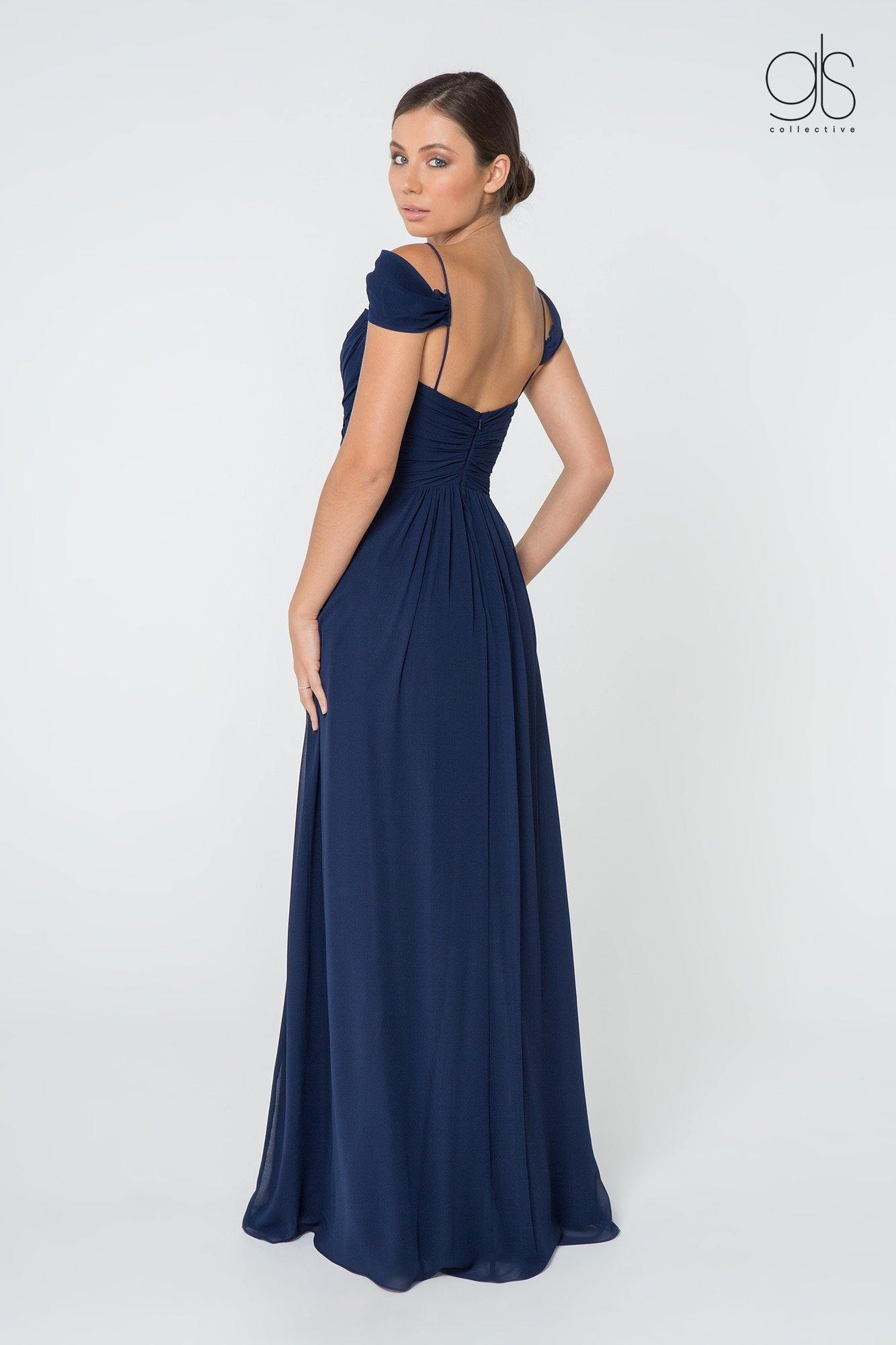 Long Formal Off Shoulder Ruched Chiffon Prom Dress - The Dress Outlet Elizabeth K