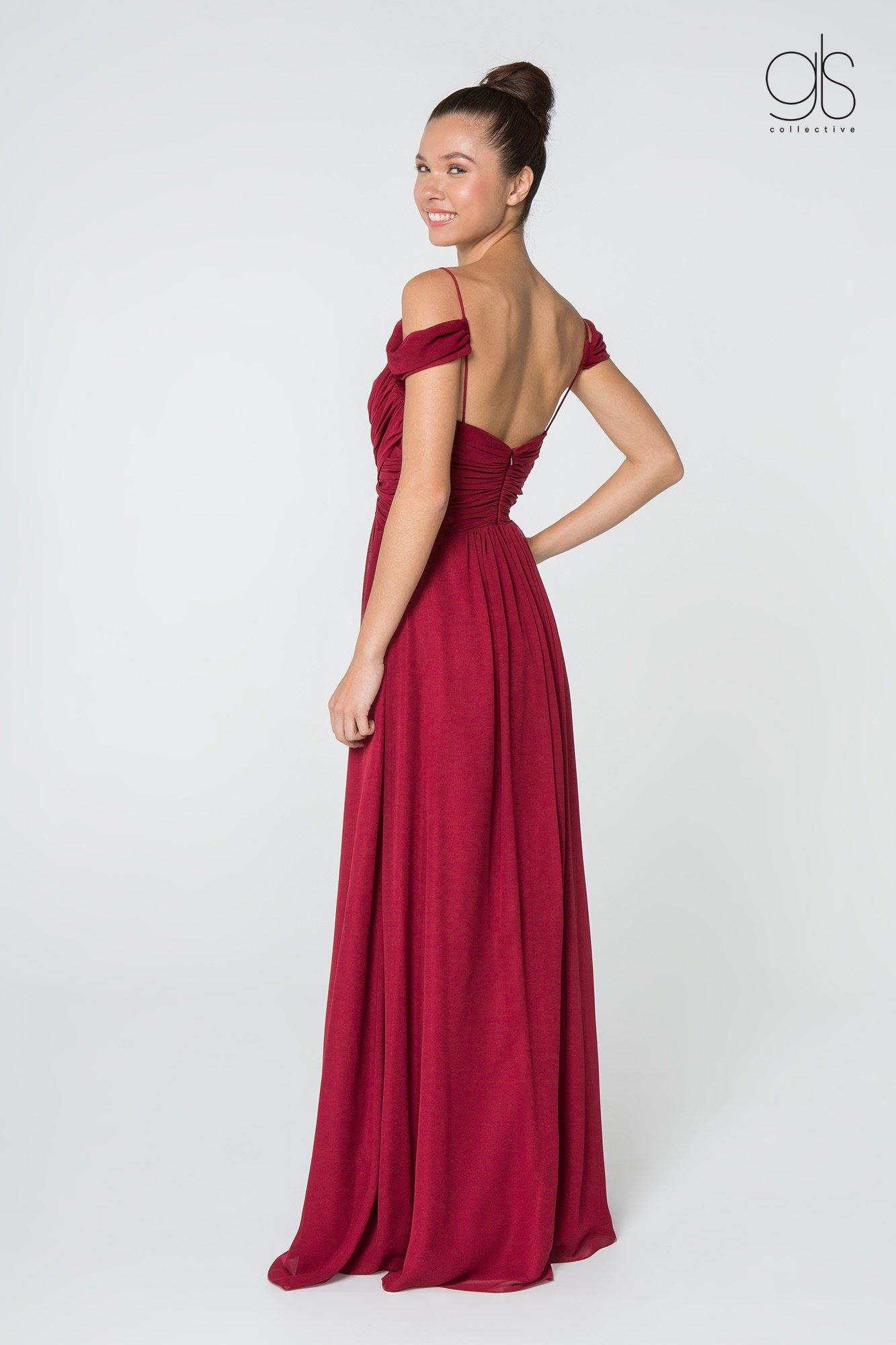 Long Formal Off Shoulder Ruched Chiffon Prom Dress - The Dress Outlet Elizabeth K