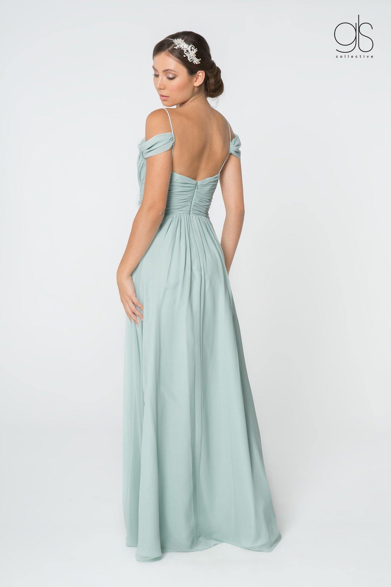 Long Formal Off Shoulder Ruched Chiffon Prom Dress - The Dress Outlet Elizabeth K