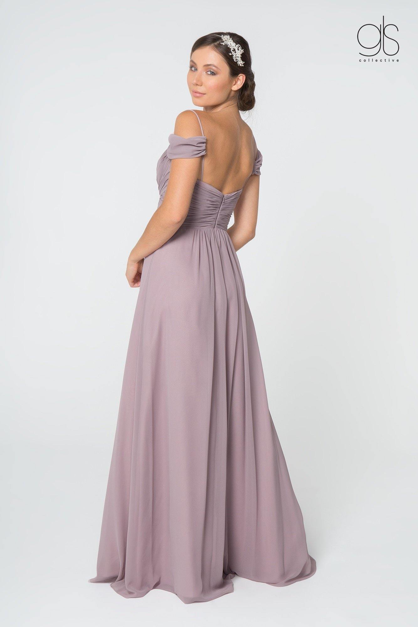 Long Formal Off Shoulder Ruched Chiffon Prom Dress - The Dress Outlet Elizabeth K