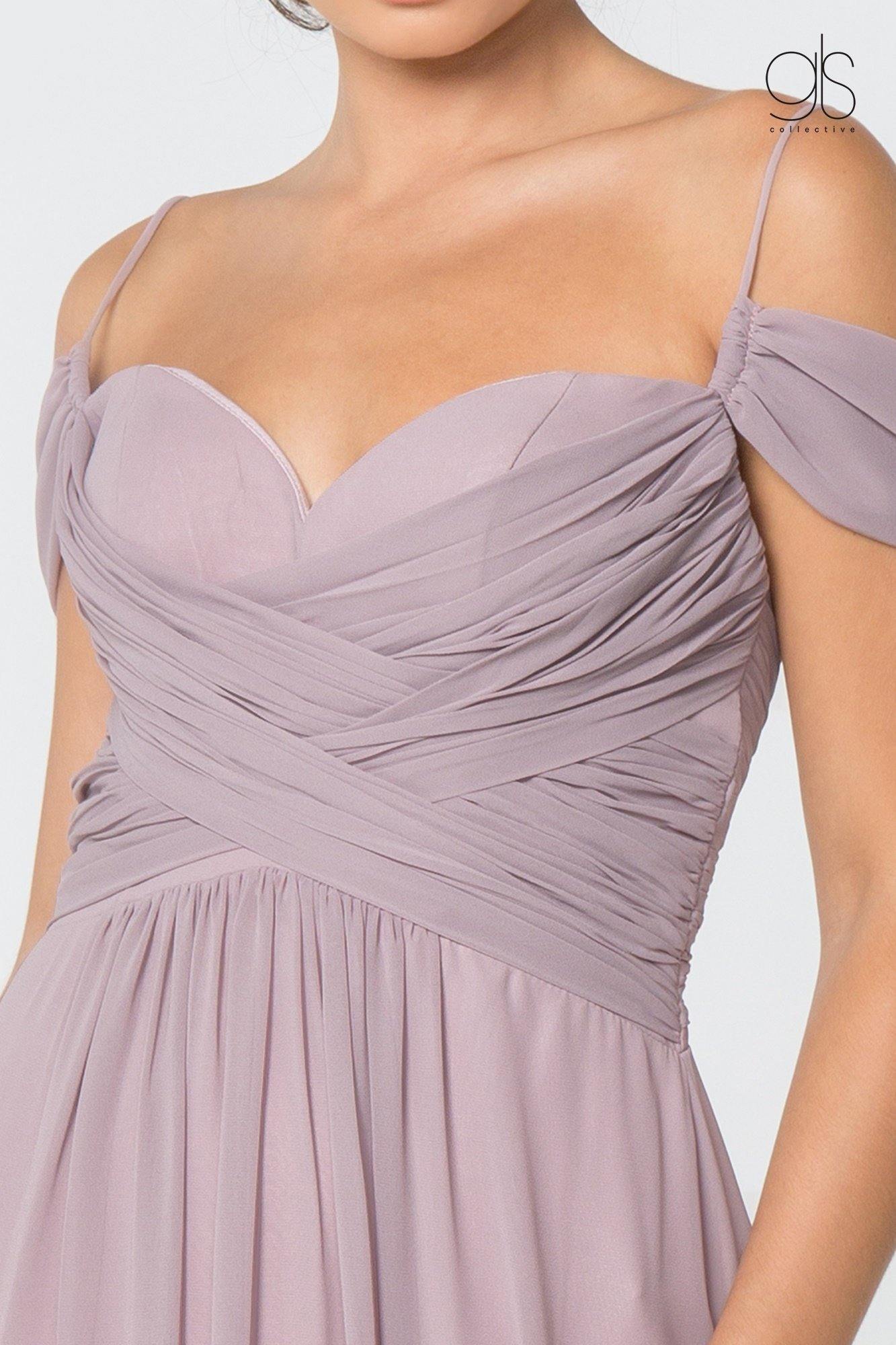 Long Formal Off Shoulder Ruched Chiffon Prom Dress - The Dress Outlet Elizabeth K