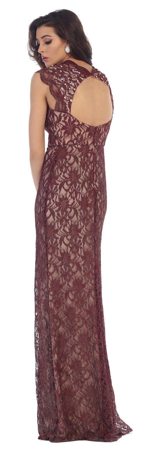 Long Formal Plus Size Cap Sleeve Lace Prom Dress - The Dress Outlet May Queen