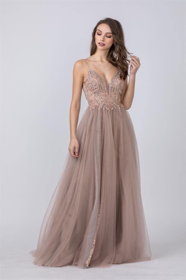 Long Formal Prom Beaded Evening Ball Gown - The Dress Outlet