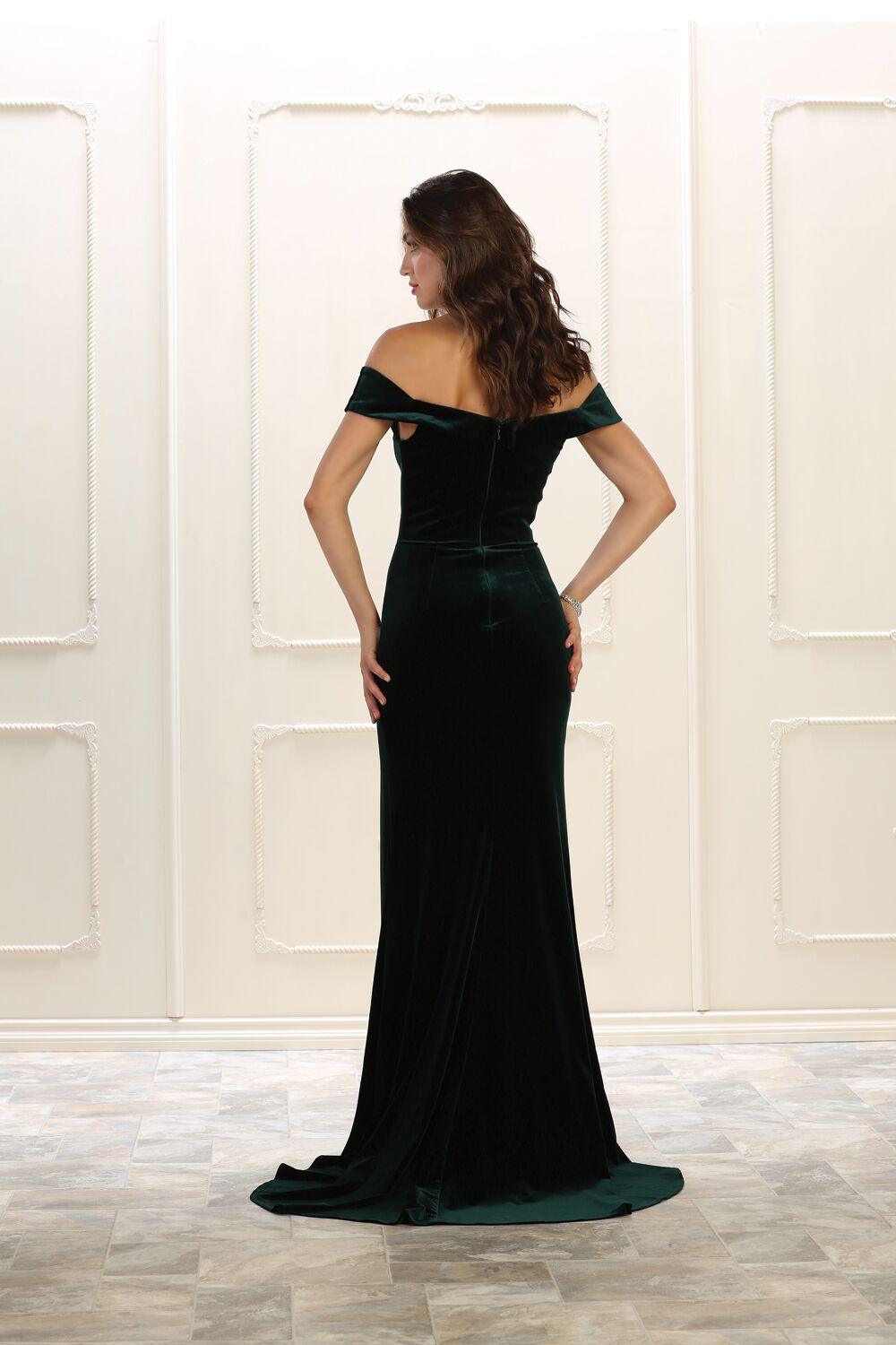 Long Formal Prom Dress Evening Velvet Off Shoulder - The Dress Outlet May Queen