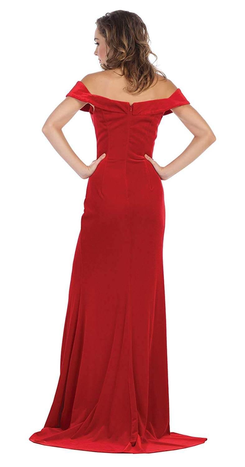 Long Formal Prom Dress Evening Velvet Off Shoulder - The Dress Outlet May Queen