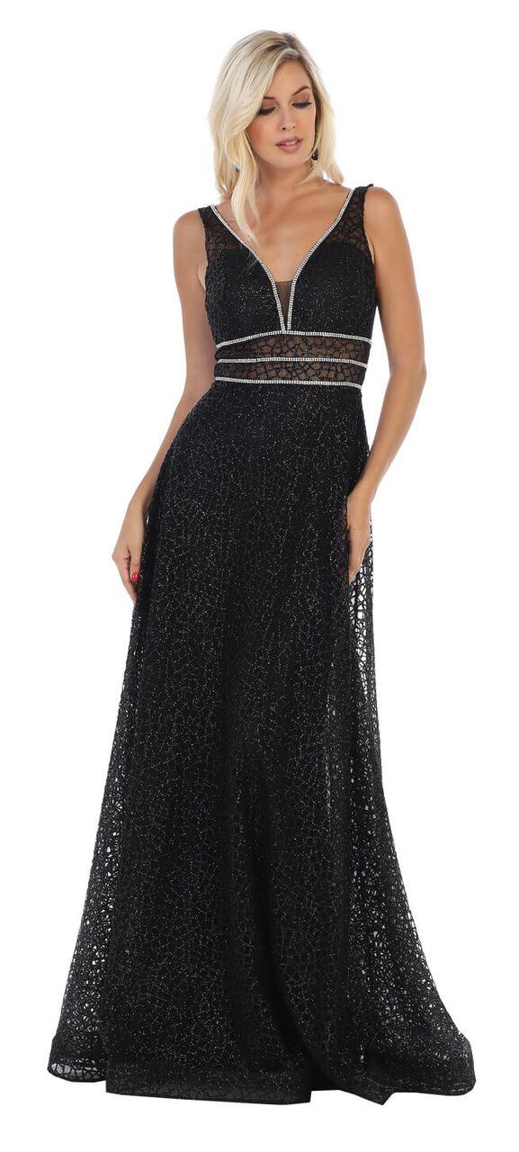 Long Formal Prom Dress with Illusion Waist - The Dress Outlet May Queen