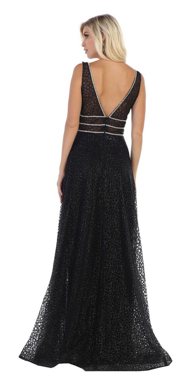 Long Formal Prom Dress with Illusion Waist - The Dress Outlet May Queen