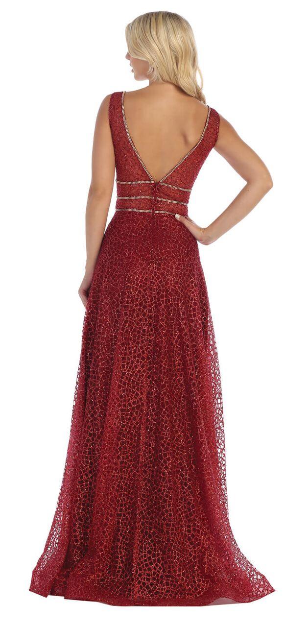 Long Formal Prom Dress with Illusion Waist - The Dress Outlet May Queen
