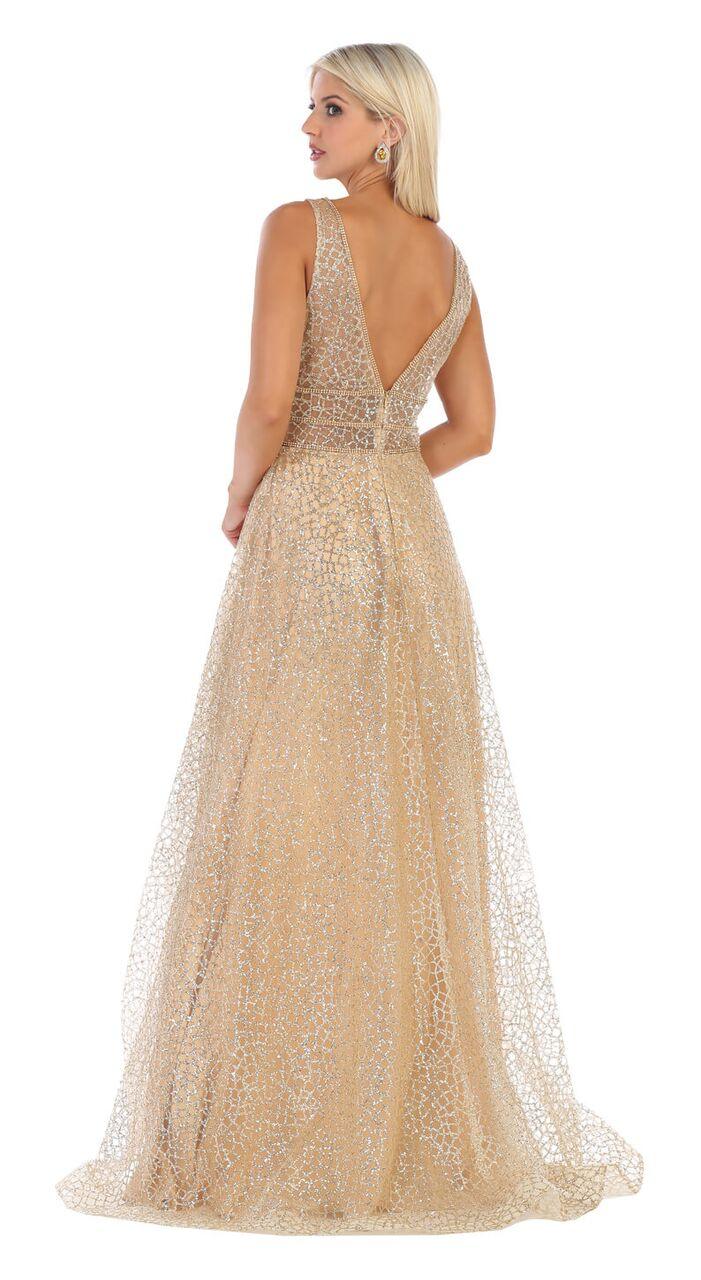 Long Formal Prom Dress with Illusion Waist - The Dress Outlet May Queen