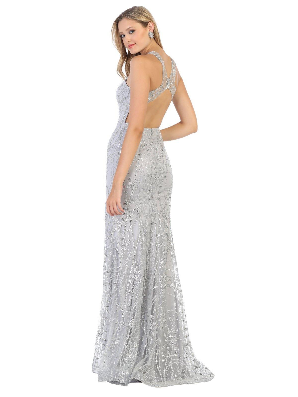 Long Formal Sequins Mesh Evening Prom Dress - The Dress Outlet May Queen
