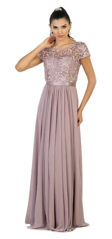 Long Formal Short Sleeve Evening Plus Size Gown - The Dress Outlet May Queen