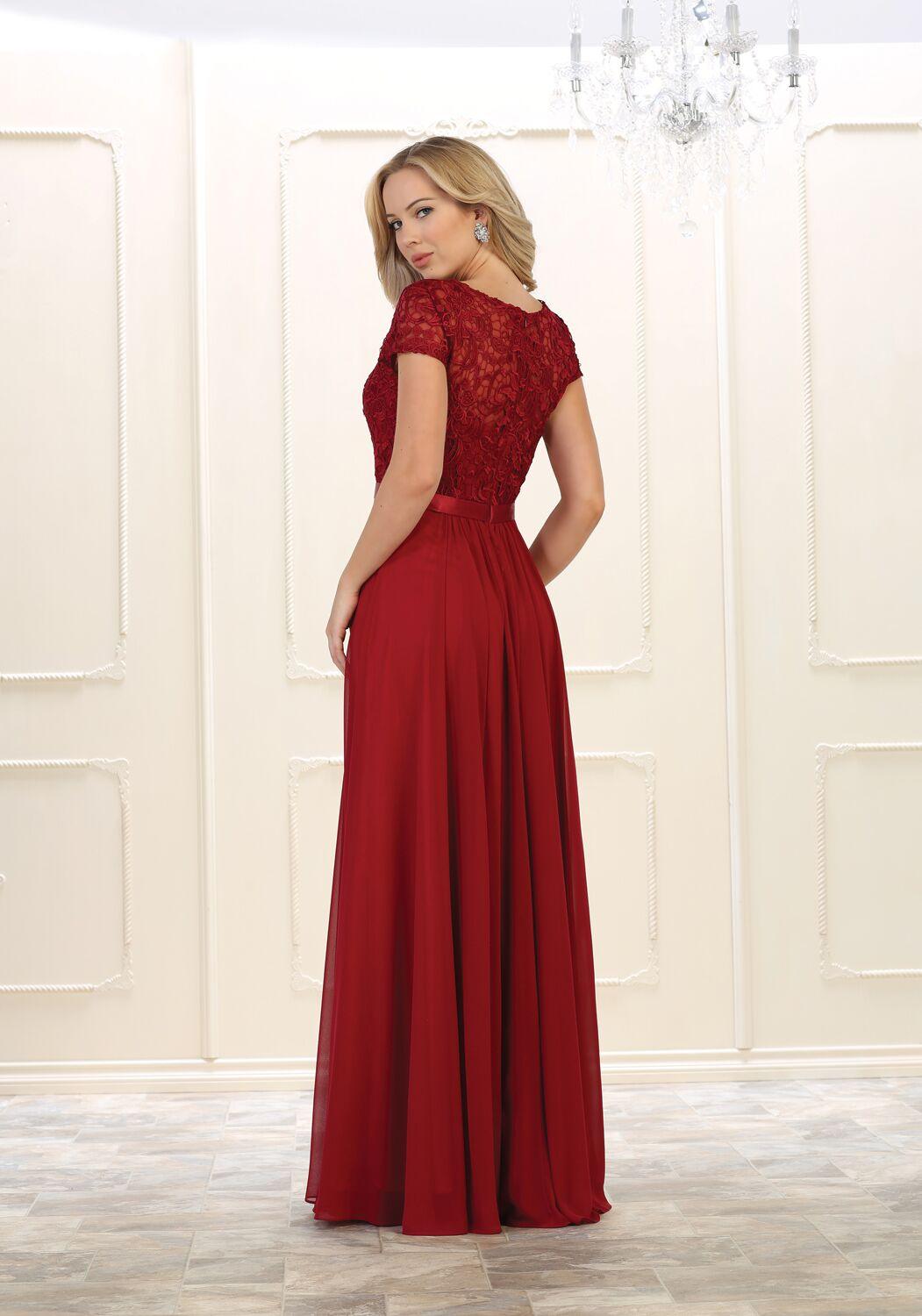 Long Formal Short Sleeve Evening Plus Size Gown - The Dress Outlet May Queen